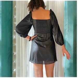 NWT Gianni Bini Star Struck Liquid Black Mini Dress Babydoll Size 4 Long Sleeves